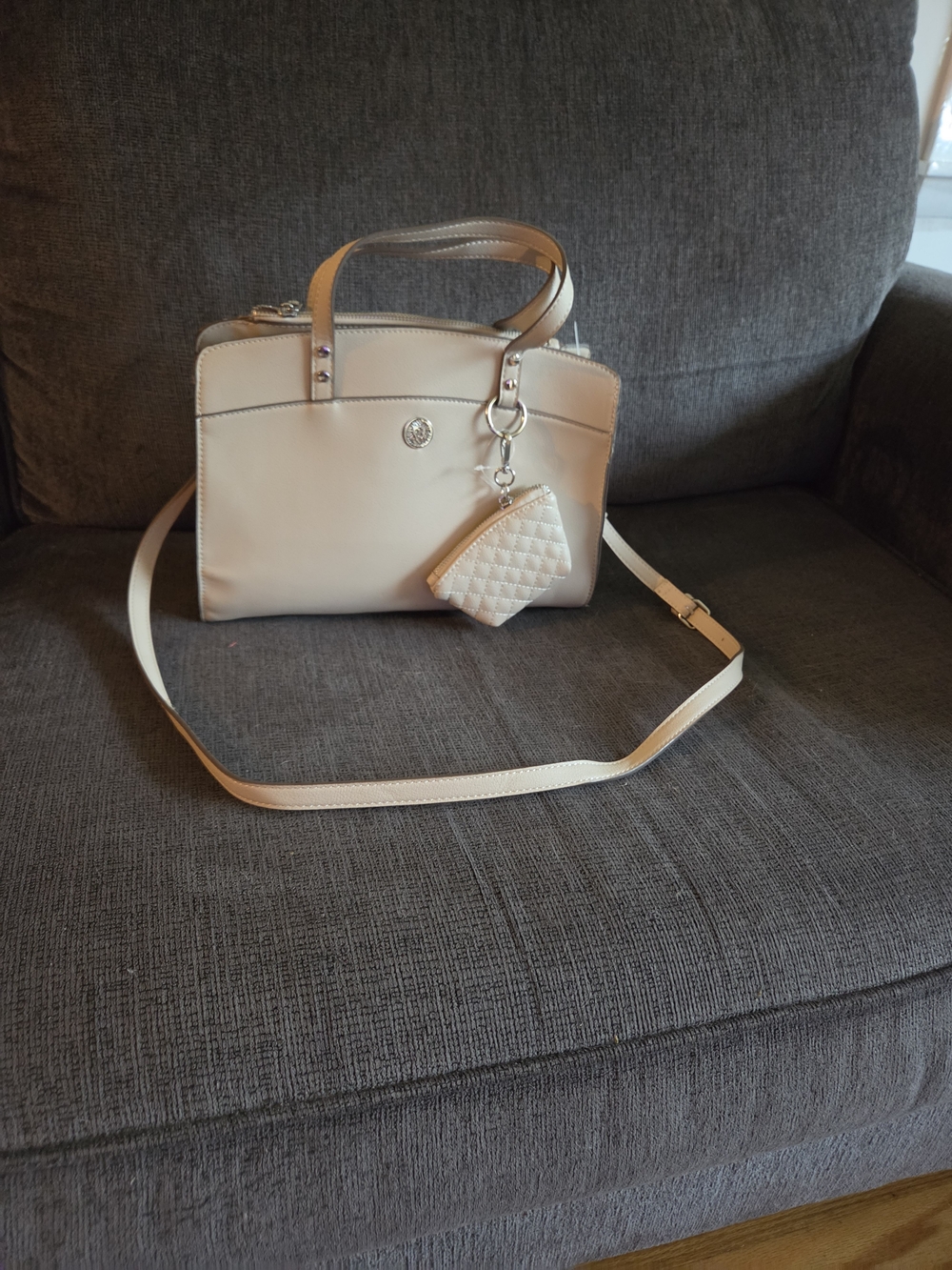 Anne Klein Cream Satchel with Quilted Coin Pouch